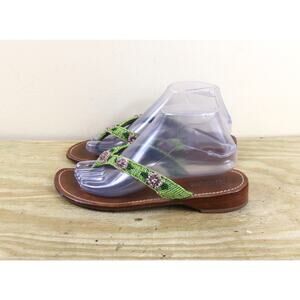 Mystique Boutique Sandals Women 10 Multicolor Floral Flower Beaded Thong Shoes